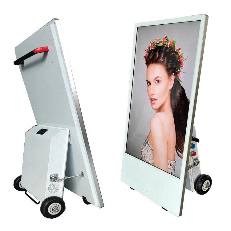 outdoor water proof portable battery touch display kiosk computer with moveable wheel