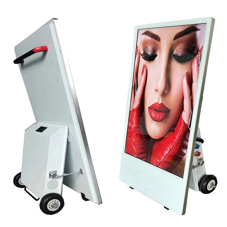 outdoor water proof portable battery touch display kiosk computer with moveable wheel